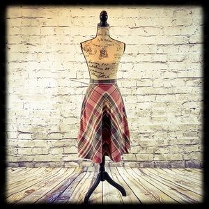 Hand-Sewn Vintage A-Line Plaid Wool Blend Skirt